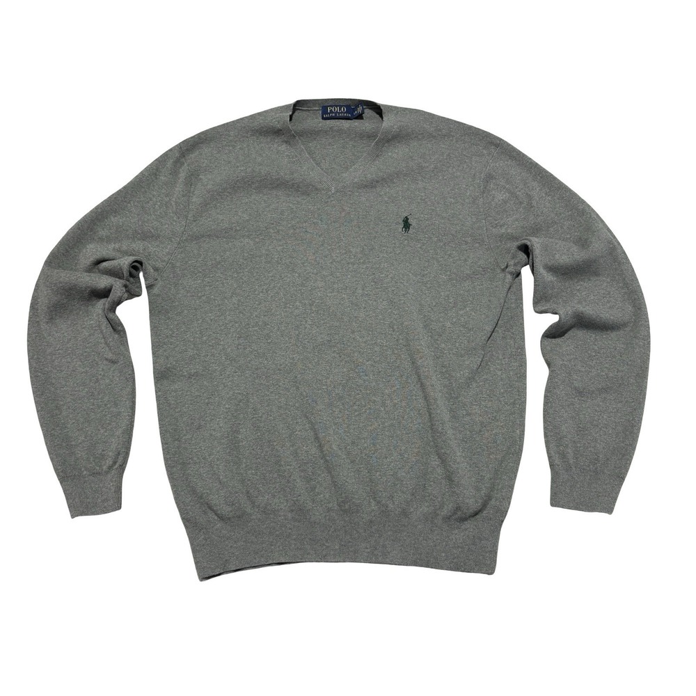 Polo Ralph Lauren Men's V Neck Sweatshirt Pima Cotton Green Size Large 21 x 26